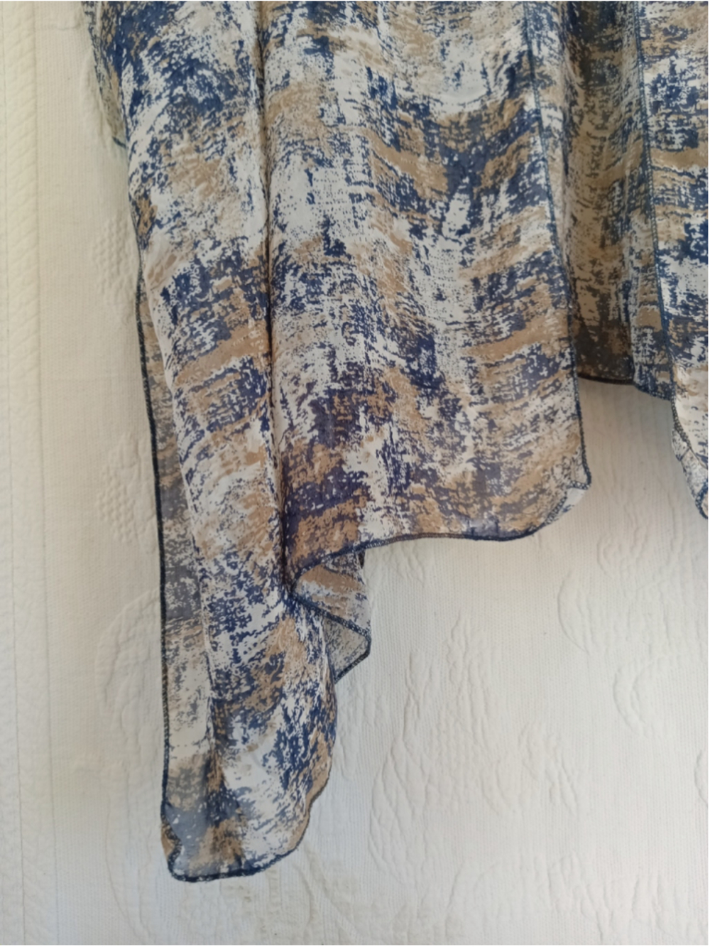 Sand n Sky Abstract Print Kimono sheer open front Blouse Beige Blue flowy draped - Picture 4 of 8